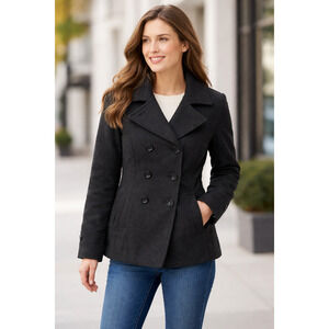 St John's Bay Inner Pocket  Wool Cashmere Blend Pea Coat Dark Gray Size Large